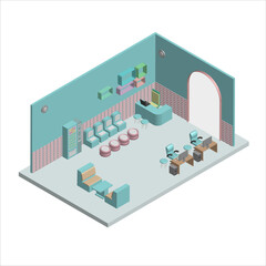 Modern productive creative office space interior design in isometric view