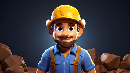 3D Cartoon-Style Gold Miner Character in a Vibrant Mine Setting