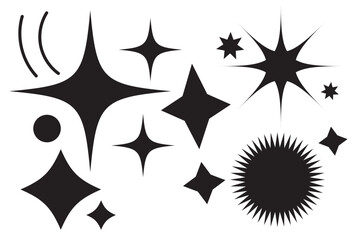 Set of original star sparkle shapes. Abstract shine effect vector sign. Retro futuristic bright vector icons collection. Glowing light effect, twinkle templates stars and bursts, shiny flash