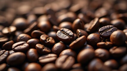 Close-up view of an abundance of roasted coffee beans, showcasing their rich texture and color.