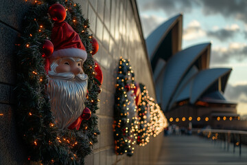 Australian city Christmas decorations, during the day with soft lighting, highlighting festive cheer