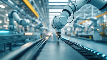 robotic arm assembly line in an automobile factory