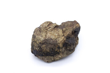 dark textured stone with cracks and inclusions on a white background