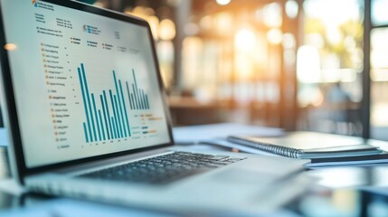 slide show presentation on display laptop with notebook on table in meeting room