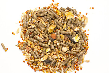 dry food wheat seeds pressed grass for rodents isolated on white background for design tags posters stickers design background