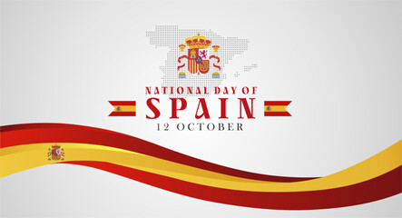 Fiesta Nacional de España 12 De Octubre 2024. Translation : Spain National Day 12 October 2024.  Celebration Banner, Background, Greeting, Template, Poster, Vector Illustration. 