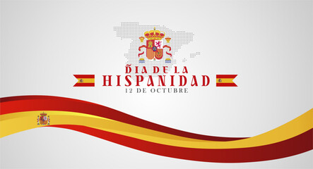 Dia de la Hispanidad 12 De Octubre. Translation : Spanish Day 12 October. Spain National Day 2024 Celebration Banner, Background, Greeting, Template, Poster, Vector Illustration. 