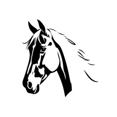 a horse face vector silhouette, black color silhouette white background