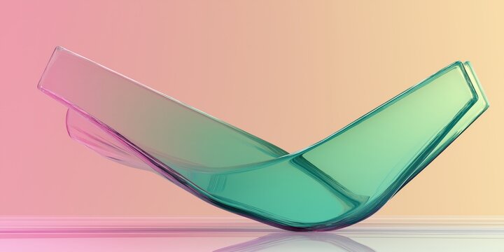A hyperbolic paraboloid structure, smooth glassy surfaces with soft gradient colours transitioning from cyan to pale green