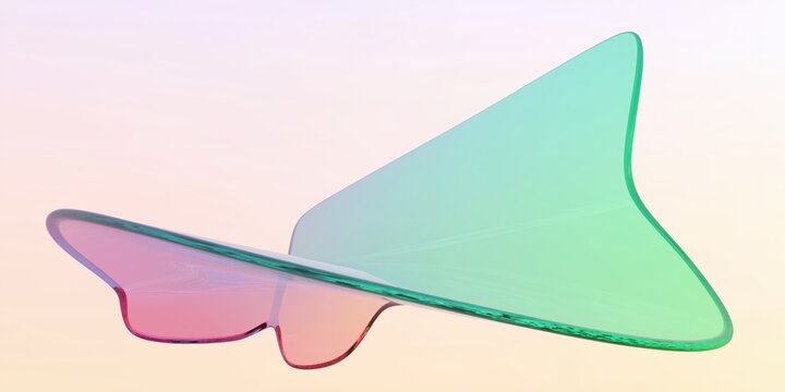 A hyperbolic paraboloid structure, smooth glassy surfaces with soft gradient colours transitioning from cyan to pale green