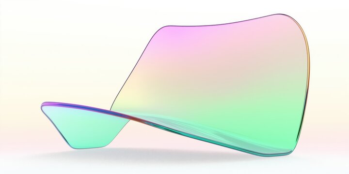 A hyperbolic paraboloid structure, smooth glassy surfaces with soft gradient colours transitioning from cyan to pale green