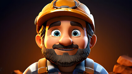 3D Cartoon-Style Gold Miner Character in a Vibrant Mine Setting