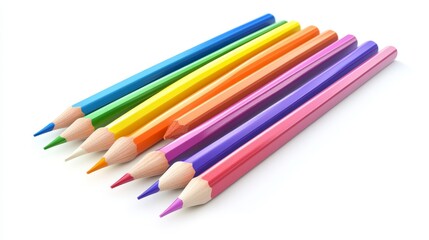 Fototapeta premium Spectrum of Creativity: A vibrant row of sharpened colored pencils stand ready to unleash artistic potential against a clean white backdrop.