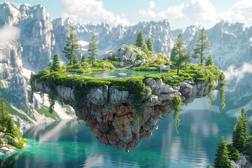 Floating Island in a Mountainous Landscape