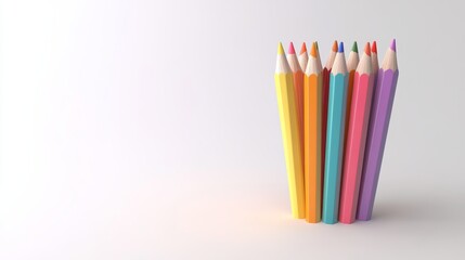 Fototapeta premium Spectrum of Creativity: A vibrant row of sharpened colored pencils stand ready to unleash artistic potential against a clean white backdrop.