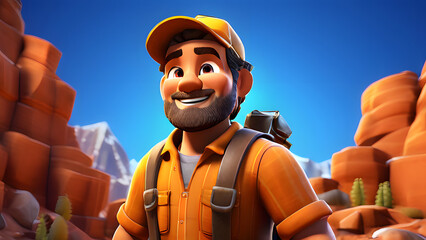 3D Cartoon-Style Gold Miner Character in a Vibrant Mine Setting