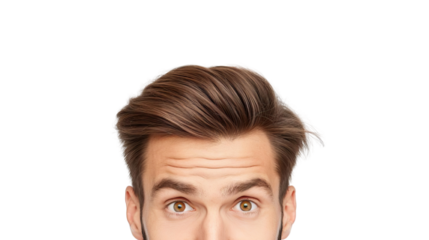 A surprised man with stylish hair and expressive eyes, capturing the essence of curiosity and intrigue in everyday moments.