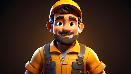 3D Cartoon-Style Gold Miner Character in a Vibrant Mine Setting