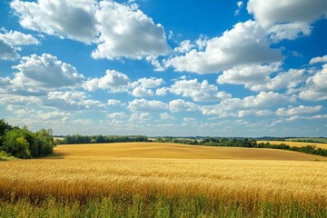 Golden Wheat Field Under Blue Sky