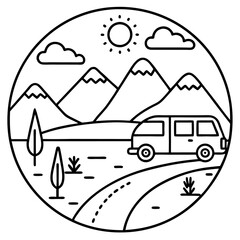 Naklejka premium road trip outline coloring book page line art drawing