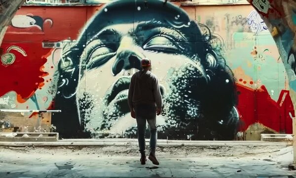 Graffiti artist creating a masterpiece in an urban underpass, Video