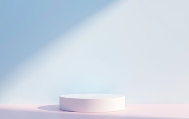 Minimalistic podium with soft lighting, ideal for showcasing products or presentations. Contemporary design with pastel colors.