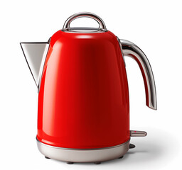 Red electric kettle on a white background