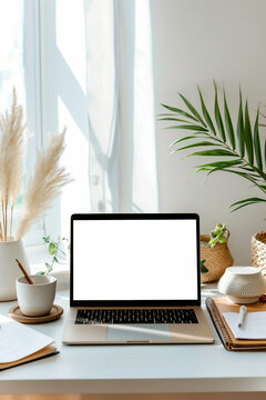 laptop with blank screen, computer mockup