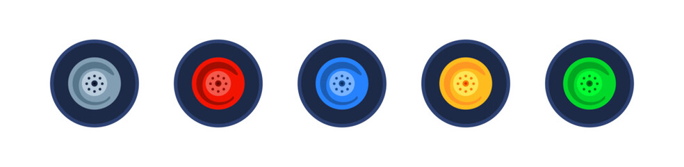 Wheel icon set. Car wheel icons. Flat style. Vector icons