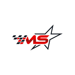 Letters M and S in a star with a checkered flag design. Suitable for sports, racing, speed, competition, and automotiverelated concepts.