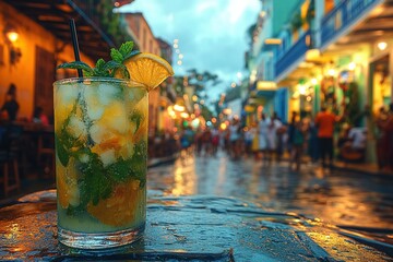 Caipirinha on a colorful street in Rio de Janeiro during Carnival