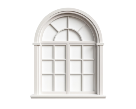 Elegant arched window design with a white frame, perfect for interior or architectural photography, showcasing modern aesthetics.