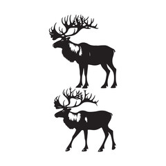 Obraz premium Stylish caribou silhouette for versatile media projects - Caribou black vector 