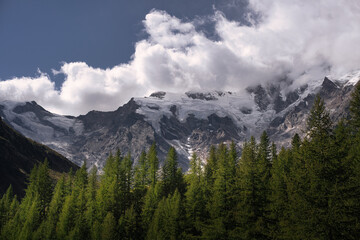 Landscape in the mountains Alps and Monte Rosa glaciers