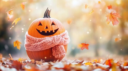 Naklejka premium Charming Pumpkin in Knit Scarf