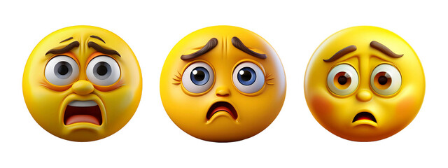 Fototapeta premium 3D rendering set of anxious emoji with exaggerated facial expression on an white background