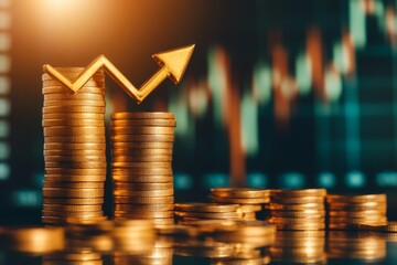 Wealth and Financial Growth Concept with Gold Coins and Arrow