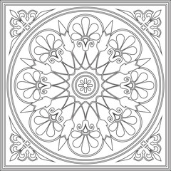 Vector black monochrome classic Greek square outline ornament. Rectangle of Ancient Greece and Roman Empire. Byzantine painting of walls, floors and ceilings. Decoration of European palaces