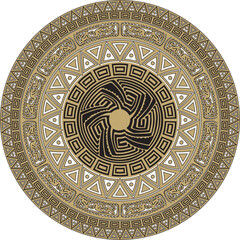 Native American vector round gold with black pattern. Geometric shapes in a circle. National ornament of the peoples of America, Maya, Aztecs, Inca