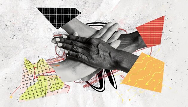 Creative collage of hands symbolizing unity and cooperation