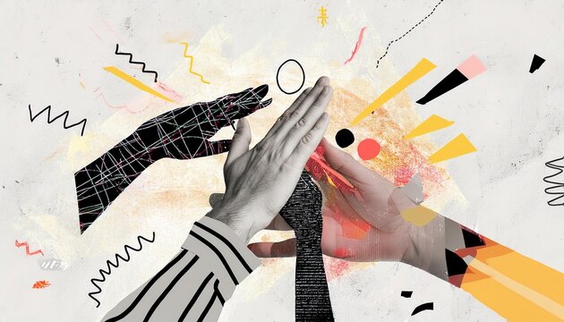 Artistic collage of hands high-fiving for unity and cooperation