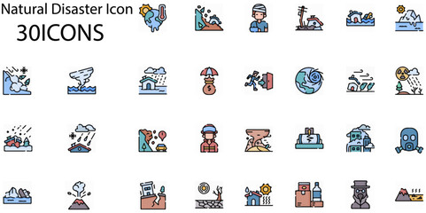 Set of Natural Disaster icons. Line art style icons bundle. vector illustration