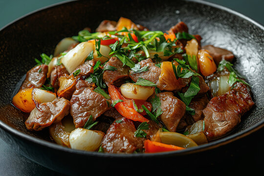 Kazakh Kuurdak with Tender Lamb, Onions, and Bell Peppers