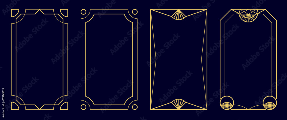 Poster Art deco style luxury design border frames set. Elegant gold lines pattern vector templates for gala, grand opening, wedding invitation, antique vip card