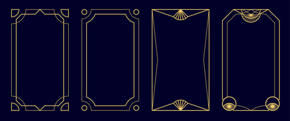 Art deco style luxury design border frames set. Elegant gold lines pattern vector templates for gala, grand opening, wedding invitation, antique vip card
