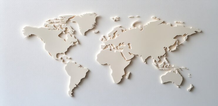 detailed map of the world made from clay, on a white background