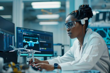 African American Female Engineer Working on Drone Technology