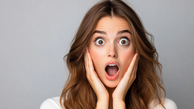 A woman with wide eyes and an open mouth expressing surprise, capturing a moment of shock or astonishment.