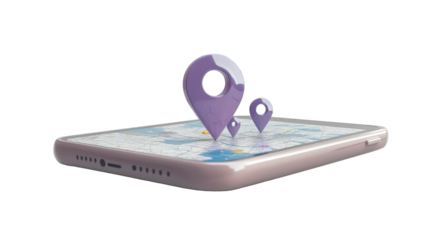 Mobile GPS navigator with map pins highlighting locations