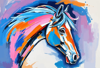 watercolor vector of a horse that is running, Drawing Illustration & clipart, isolated. Colorful digital oil paint horse illustration.
